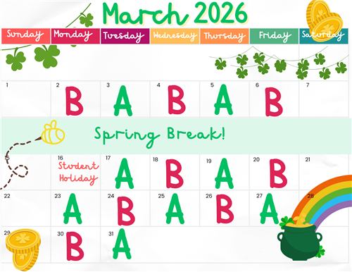 March A & B Day Schedule